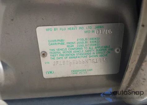 2006 Subaru Forester 2.5X Premium from USA, damaged, VIN JF1SG65666H751995